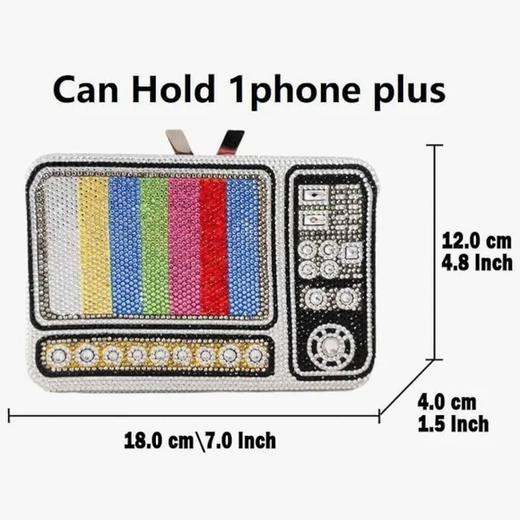 Colorful Retro TV Clutch Rhinestone Bag - Picture 5 of 6